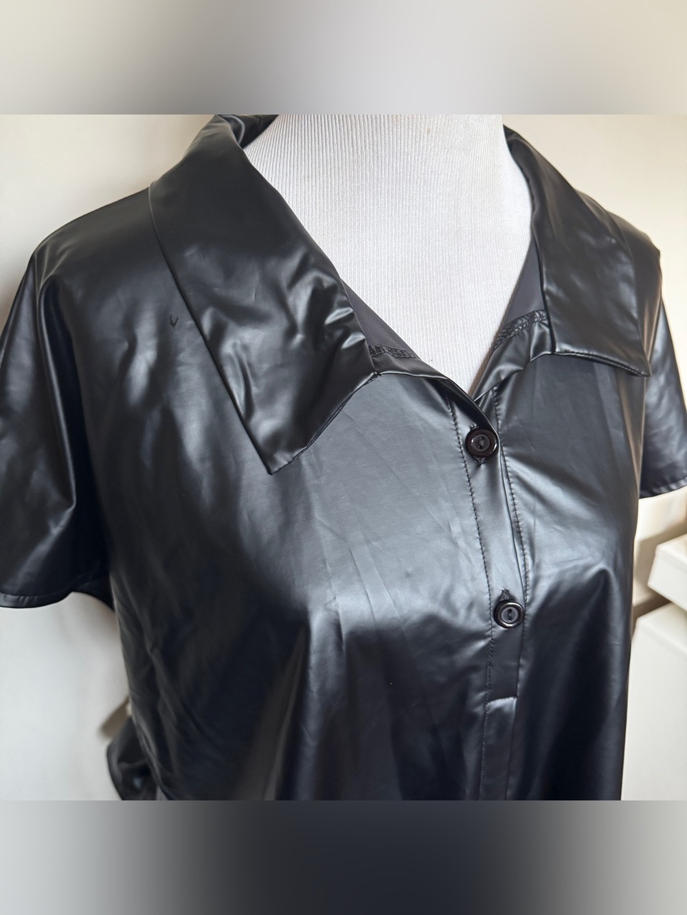 Sleek Black Faux Leather Button-Front Jacket